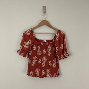 Madewell Georgette Lucie Puff Sleeve Smocked Top Moody Blooms Size XS